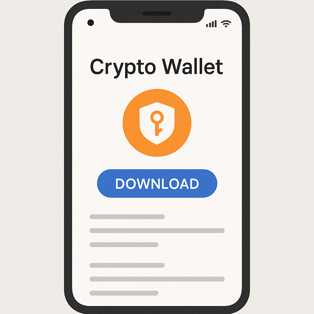 A smartphone displaying the official download page of a popular crypto wallet app, with a secure and modern interface.