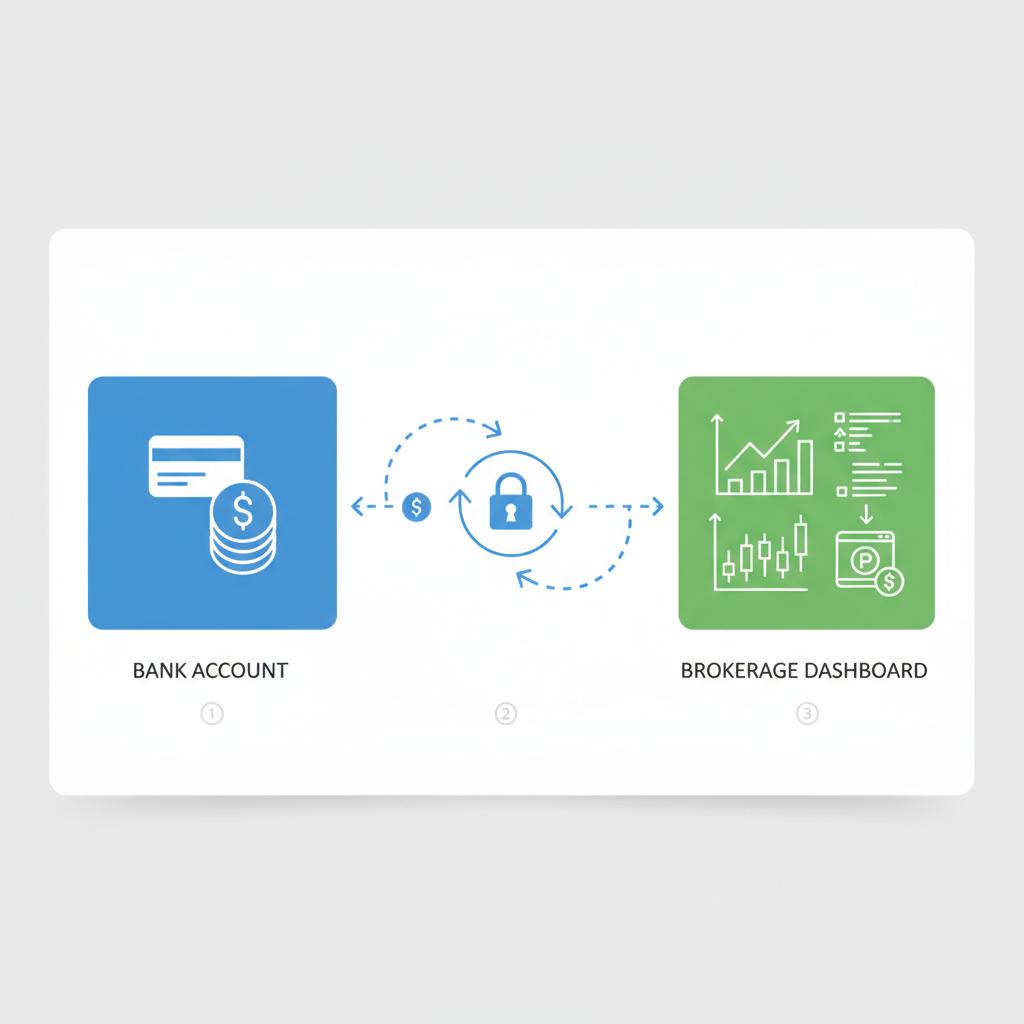 illustration of bank transfer linking to brokerage dashboard