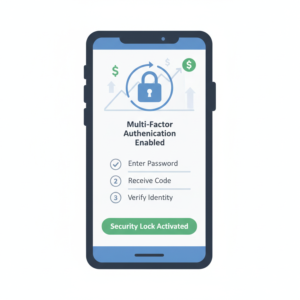 smartphone screen enabling MFA security lock on brokerage app