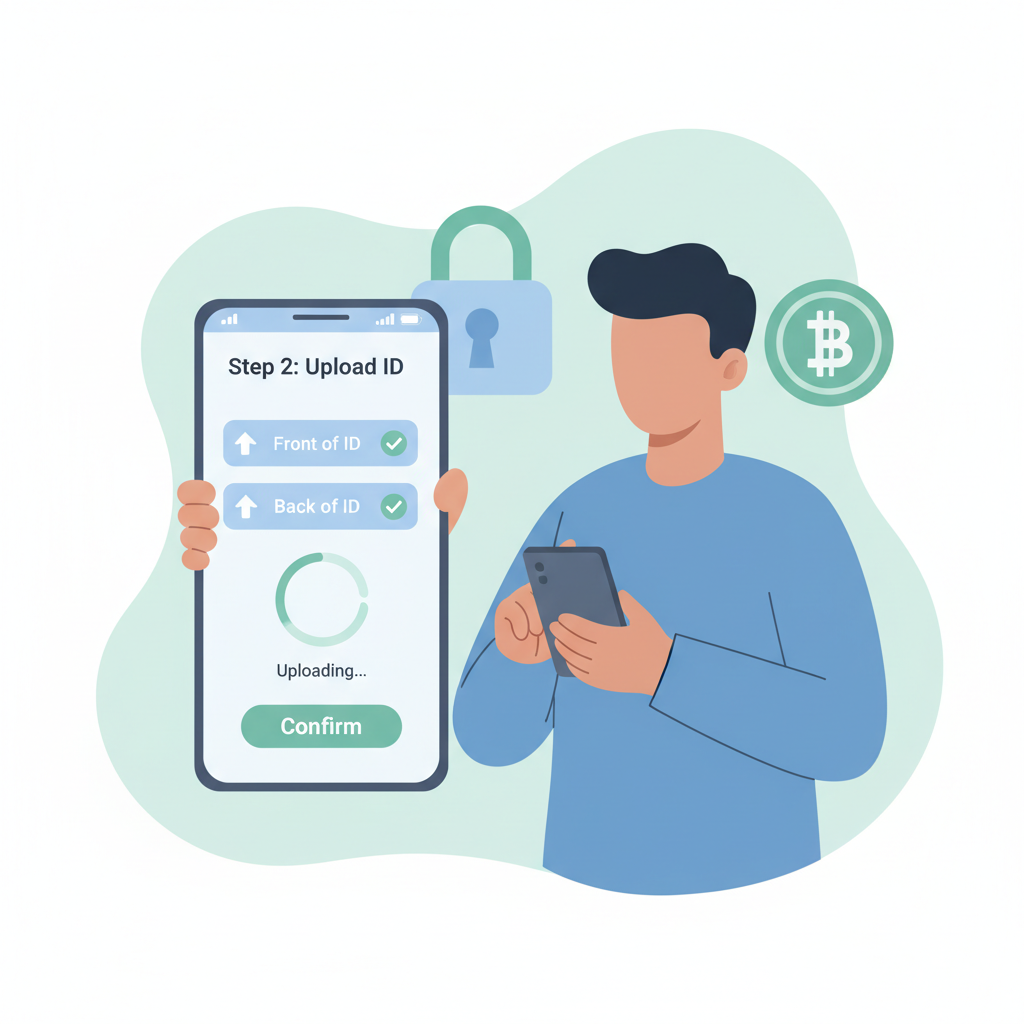 person uploading ID documents on phone for KYC crypto verification