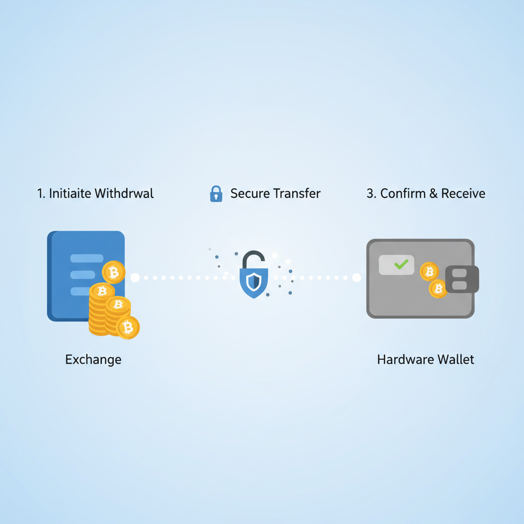 withdrawing BTC from exchange to hardware wallet, secure transfer animation