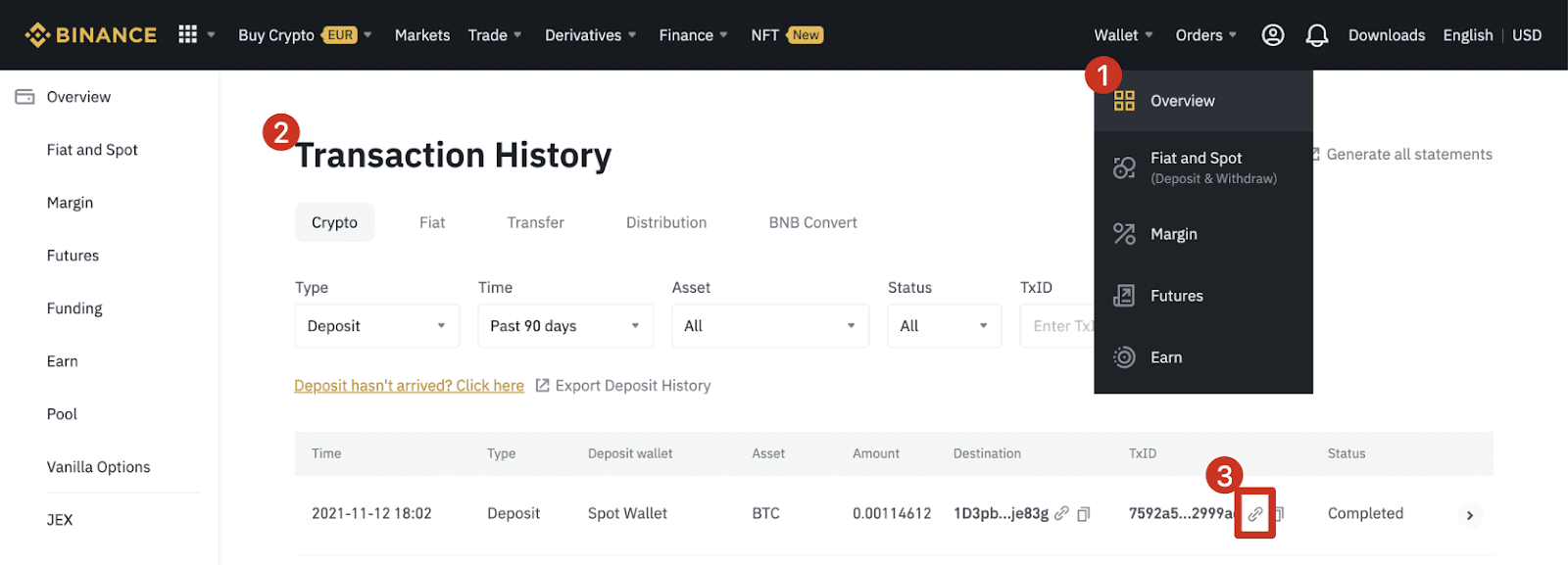 Crypto transaction history report